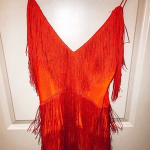 Red, fringe mini dress